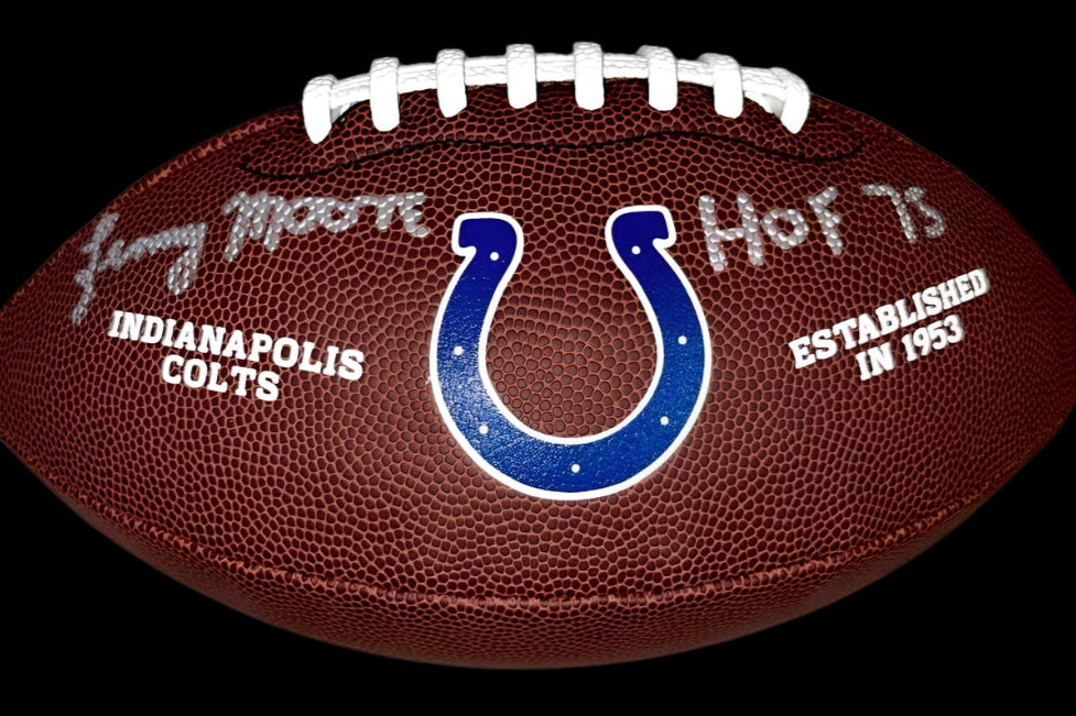 Lenny Moore Signed Colts Logo Football w/ HOF 75 Inscription - Schwartz COA